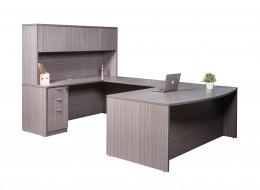 Bow Front U Shaped Desk with Hutch - Commerce Laminate