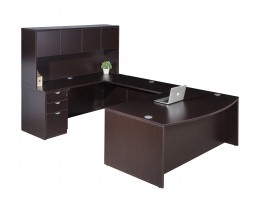 Bow Front U Shaped Desk with Hutch - Commerce Laminate
