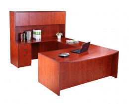 Bow Front U Shaped Desk with Hutch - Commerce Laminate Series