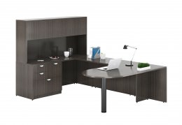 U Shape Peninsula Desk with Hutch - Commerce Laminate