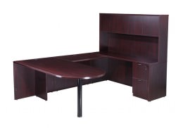 U Shape Peninsula Desk with Hutch - Commerce Laminate Series