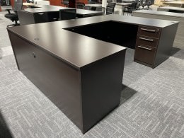 Espresso U Shaped Desk with Drawers