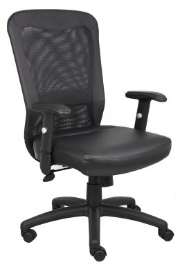 Mesh Back Office Chair with Leather Seat - 