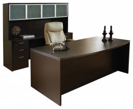Bow Front Desk and Credenza with Hutch - Napa Series