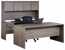 Rectangular Desk and Credenza with Hutch - Lodi Series