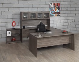 U Shaped Desk with Hutch and Bookcase - Lodi Series