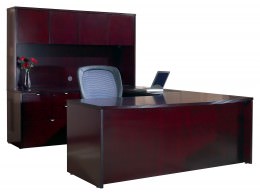 Bow Front U-Desk with Hutch and Combo Pedestal Drawers - Kenwood