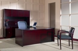 Bow Front U Shaped Desk with Hutch and Drawers - Kenwood Series