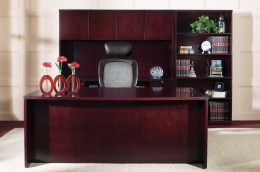 Bow Front Desk and Credenza Set with Storage - Kenwood Series