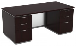 Double Pedestal Desk with Glass Modesty Panel - Tuxedo Series