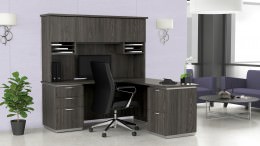 L Shaped Credenza Desk with Hutch and Drawers - Tuxedo Series