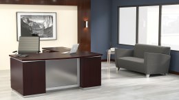 Bow Front L Shape Desk with Drawers and Power - Tuxedo