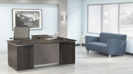Bow Front L Shape Desk with Drawers and Power - Tuxedo