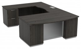 Bow Front U Shape Desk with Drawers and Power