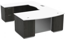 Bow Front U Shape Desk with Drawers and Power - Tuxedo Series