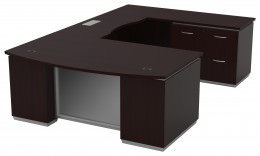 Bow Front U Shape Desk with File Cabinet - Tuxedo Series
