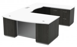 Bow Front U Shape Desk with File Cabinet