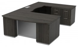 Bow Front U Shape Desk with Drawers and Power - Tuxedo Series