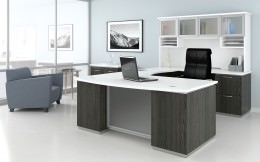 Bow Front U Shape Desk with Hutch and Drawers - Tuxedo