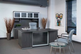 Bow Front Desk and Credenza with Hutch - Tuxedo Series