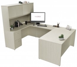 U Shaped Desk with Hutch and Drawers - Maverick Series