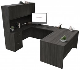 U Shaped Desk with Hutch and Drawers - Maverick Series