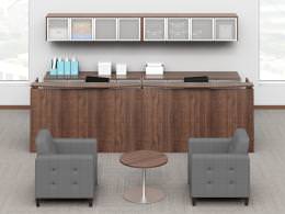 Dual Reception Desk with Frosted Glass Overhead Storage - PL Laminate