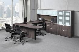 U Shaped Executive Peninsula Desk with Storage Cabinet - PL Laminate