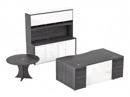 Bow Front Desk Set with Storage and Table - Potenza Series