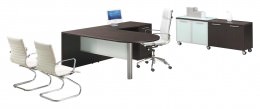 L Shaped Peninsula Desk with Mobile Credenza - Potenza Series