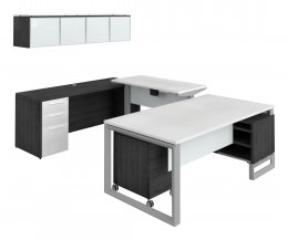 U Shaped Height Adjustable Desk with Storage - Veloce Series