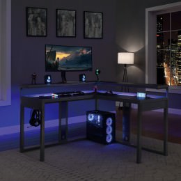 L Shaped Gaming Desk with LED Lights - DesignLab