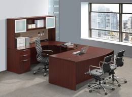Bow Front U Shaped Desk with Hutch - PL Laminate