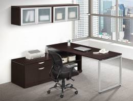 Modern L Shaped Desk with Overhead Storage - Elements Series