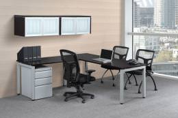 Contemporary L Shaped Desk with Overhead Storage - Elements