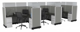 3 Person Cubicle with Glass Dividers - Systems Series