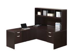 L Shaped Desk with Hutch and Drawers - PL Laminate