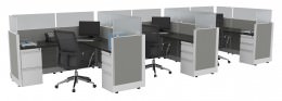 3 Person Cubicle with Glass Dividers - Systems Series
