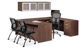 U Shaped Computer Desk with Wall Mount Storage - PL Laminate Series