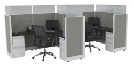 2 Person Cubicle with Glass Dividers - Systems