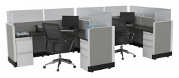 2 Person Cubicle with Glass Dividers - Systems Series