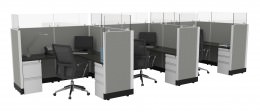 3 Person Cubicle with Glass Dividers - Systems