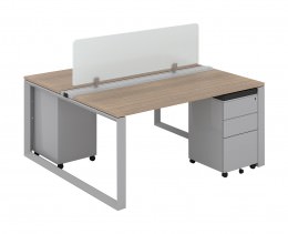 2 Person Workstation with Privacy Panels - Veloce Series
