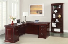 L Shaped Executive Desk with Bookcase - Townsend Series