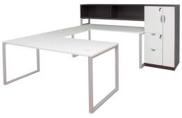 Modern U-Shaped Desk with Storage Cabinet