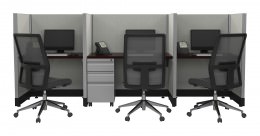 3 Person Call Center Cubicle with Power - Systems Series