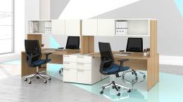 4 Person Desk with Hutch and Drawers - Contemporary and Affordable
