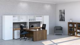 Two Person T Shaped Desk with Storage Cabinets