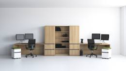 Two Person Computer Desk with Storage Cabinet - Concept 400E Series