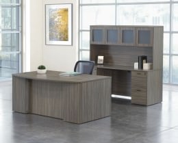 Bow Front Desk and Credenza with Hutch - Napa Series